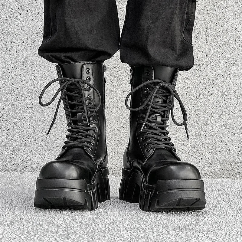 men fashion punk gothic platform boots designer original leather shoes cowboy high boot women stylish long motorcycle botas mans