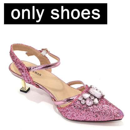 2022 Nigerian Fashionable Silver Color Peep Toe Shoes Matching Bag Set For Royal Ladies Wedding Party Sandal