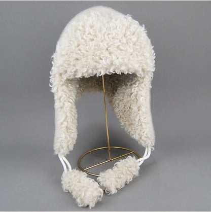 Real Fur Wool Hat Unisex New Winter Warm Bomber Russian Ushanka Hats With Ear Flaps Cow Leather Thick Snow Earflaps Baseball Cap