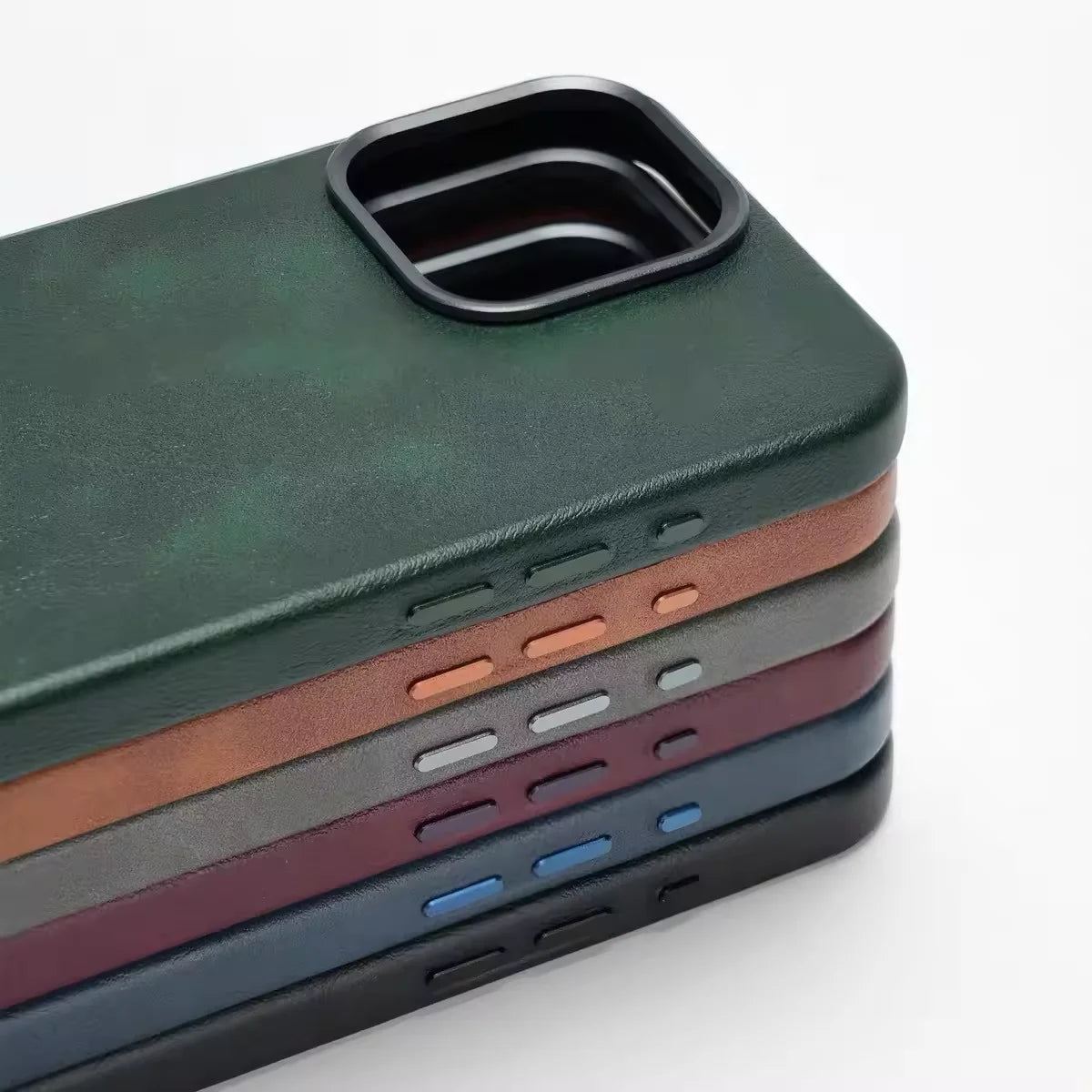Premium Vintage Leather Magnetic Phone Case for IPhone 16 14 13 15 Pro Max Wireless Charging Alloy Camera Shockproof Back Cover