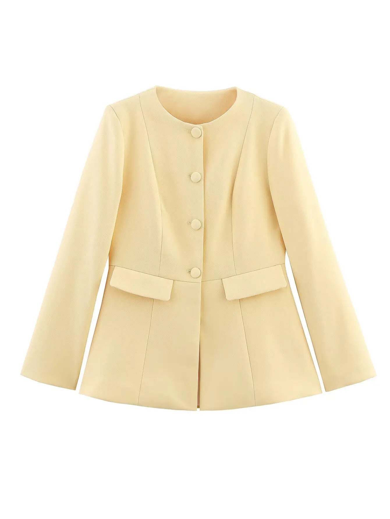 2025  women's new elegant fashion retro round neck cut waist slit long-sleeved casual suit jacket