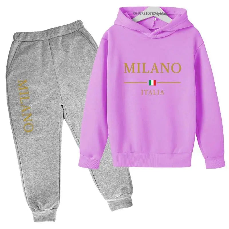 Kids Fashion Brand Letter Print 2pcs Pullover Hoodie+Pants Tracksuits 2-13 Years Boys Girls Casual Outfits Children Clothes Sets