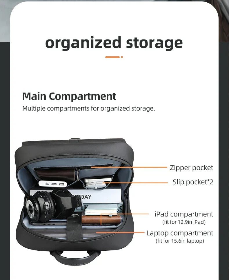 Stylish Business Backpack for Men Waterproof 15.6 inch Flap Laptop Backpack Multiple Pockets Casual Daypack for Work School