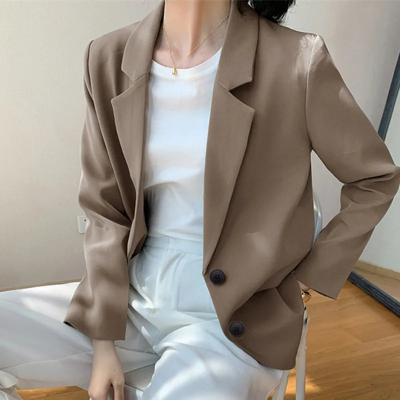 New Solid Color Blazer Coat Female Spring Autumn  Fashion Suit Jacket Ladies 2026  Advanced Long Sleeves Casual Tops Outwear