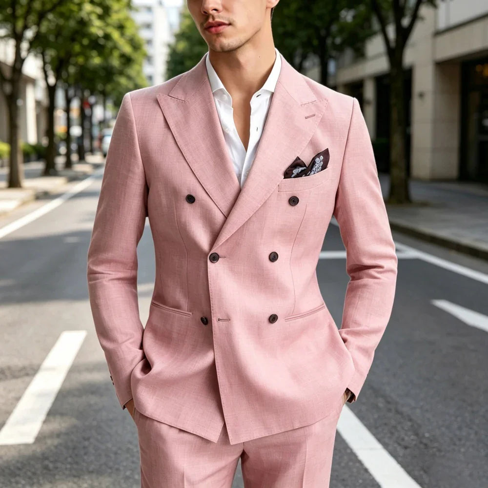 Sage Green Prom Suits For Men 2 Pieces Linen Summer Men Suits Slim Fit Casual Formal Outfit Blazer Pants Set For Party