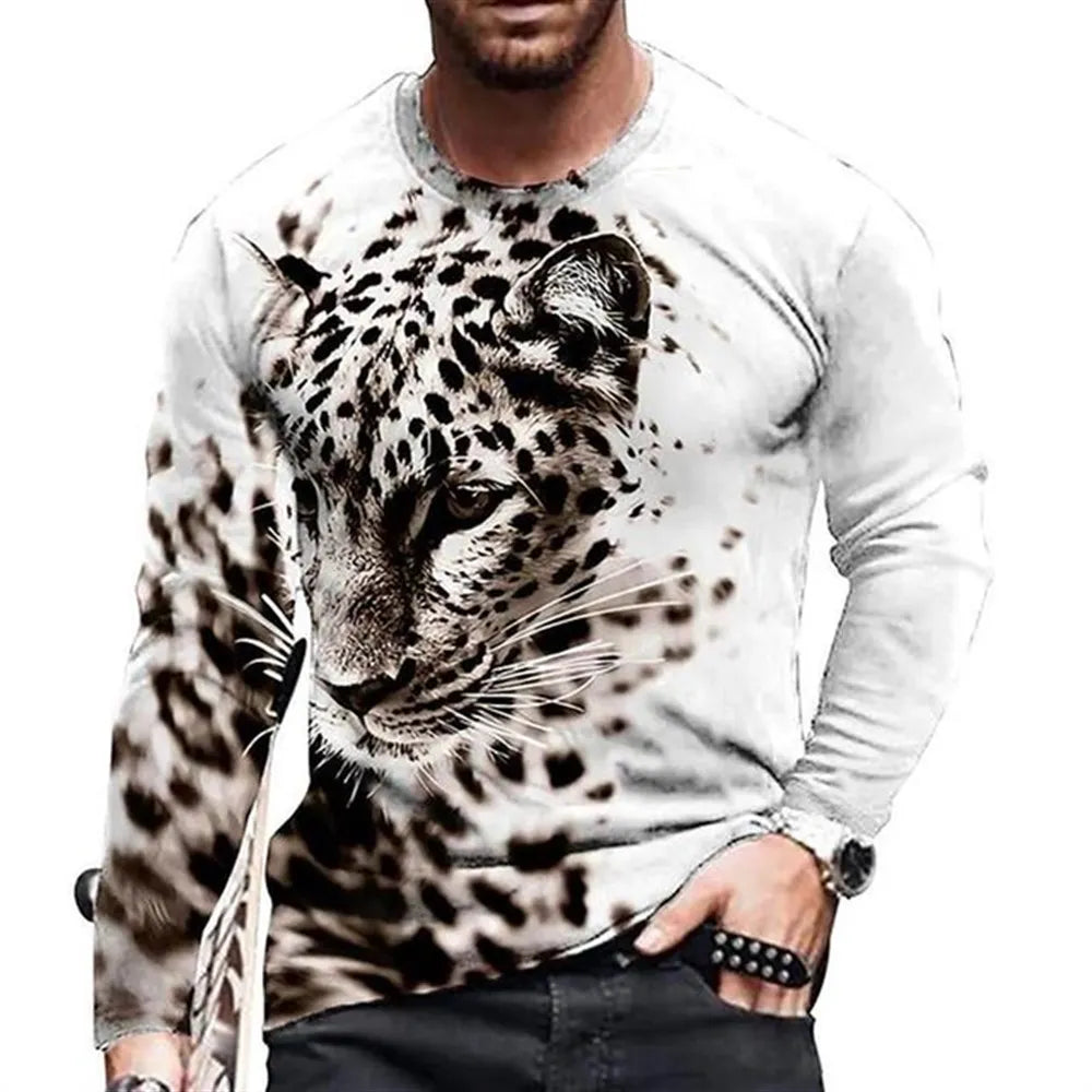 Retro Men's Long Sleeve T-shirt Animal Print Shirt Animal Pattern Clothing Street Apparel Sleeve Top Men's Plus Size XS-5XL