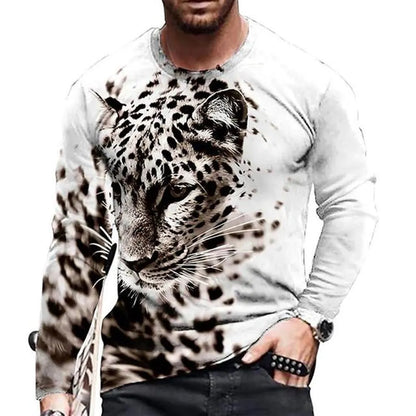 Retro Men's Long Sleeve T-shirt Animal Print Shirt Animal Pattern Clothing Street Apparel Sleeve Top Men's Plus Size XS-5XL