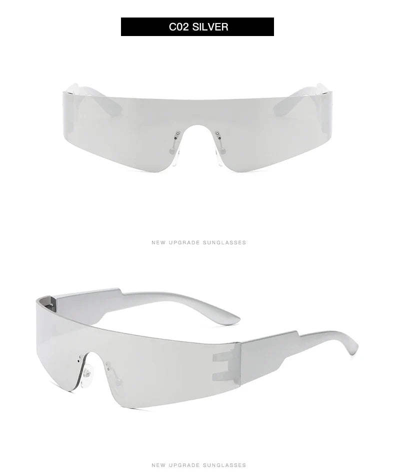Cycling Punk One Piece Sunglasses Women Goggle Mirrored Y2K Sun Glasses Men 2000'S Wrap Around Eyeglasses Fashion Eyewear