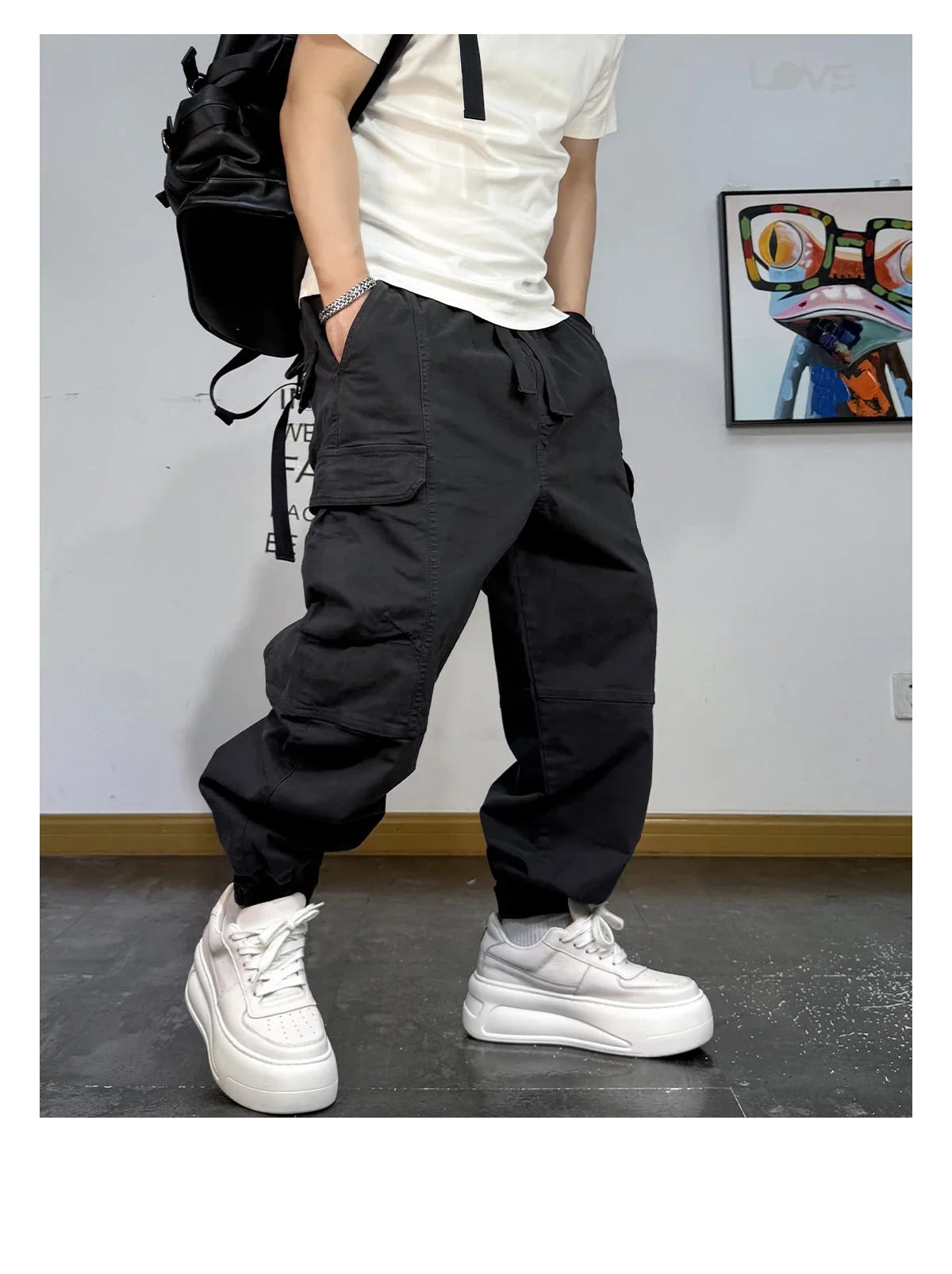Korean Streetwear Baggy Cargo Pants Men High Quality Multi Pocket Retro Jogger Loose Fit Hip Hop Casual Oversized Haram Pants
