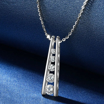 Exquisite Geometric Trapezoid Pendant Necklace 925 Sterling Silver Round Full Moissanite Necklaces for Women Jewelry Gift