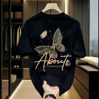 Men's Cotton  T-shirts 5XL  WhiteT Shirtfor Men Casual Summer Wear Fashion Butterfly Print Tee Shirts Black Men Clothing