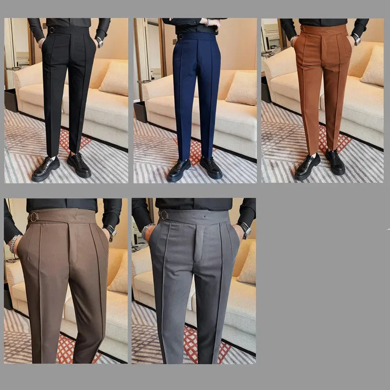 British Style Men's High Waist Casual Pants New Solid Color Naples Men Suit Pants Slim Fit Casual Business Formal Mens Trousers