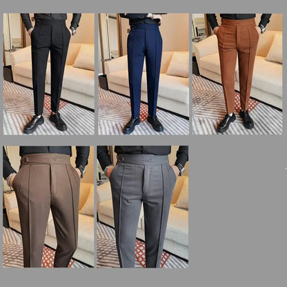 British Style Men's High Waist Casual Pants New Solid Color Naples Men Suit Pants Slim Fit Casual Business Formal Mens Trousers