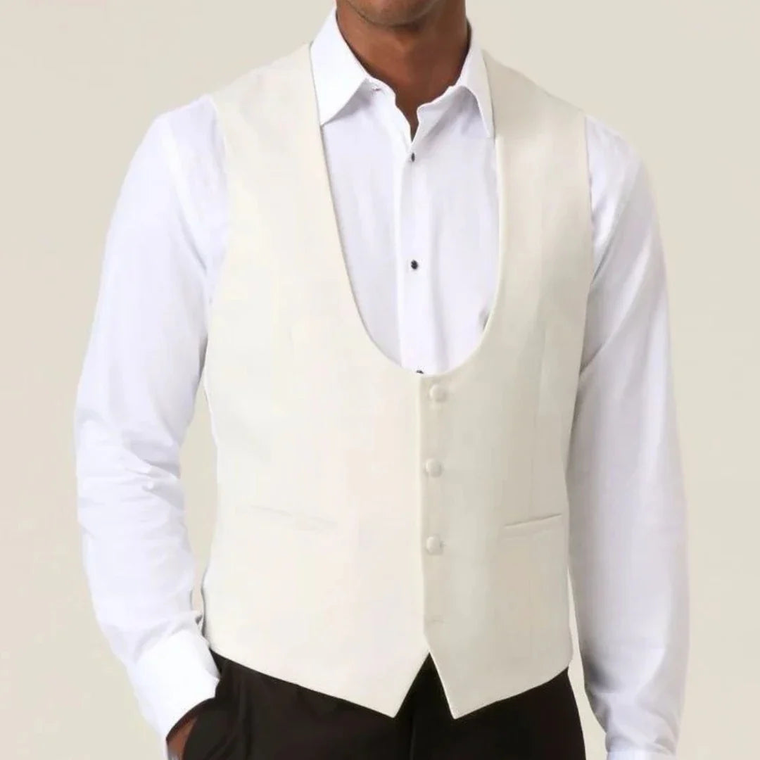 Men Vest White Solid Single Breasted Waistcoat For Business Wedding Banquet Party Prom Business Daily Casual Men Suit Vest