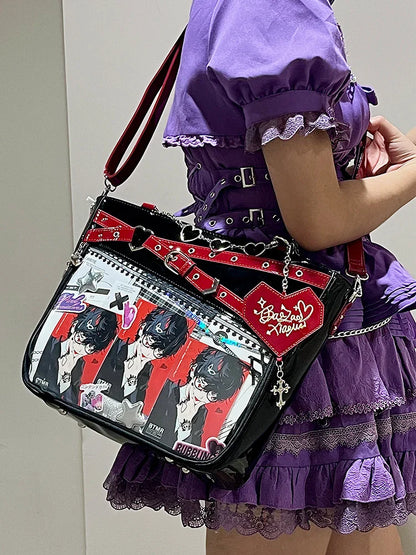 Aesthetic Underarm Ita Bag Streetwear Girl Transparent Shoulder Bag Heart Shape Chic Chain Handbag DIY Display Crossbody Bag