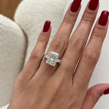 1/2/3/4Carat Radiant Cut Full Moissanite Engagement Ring with Tapered Baguette Shape Diamond S925 Silver Wedding Rings for Women