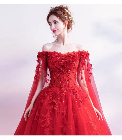 Long Wrap Red Of Shoulder Lady Girl Women Prom Dress Party Evening Dress Performance Dress Wedding Sand Bridesmaid Guest Dress