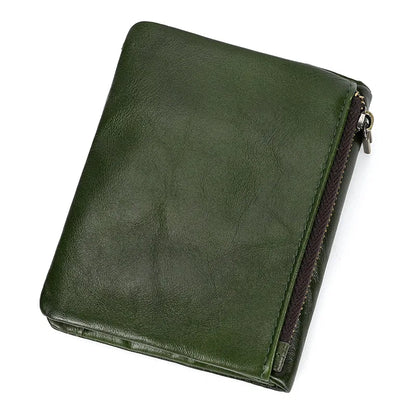 Genuine Leather Short Wallet Bifold Card Holder Short Purse Male Cow Leather Men's Coin Wallet Real Cowskin Zipper Wallet