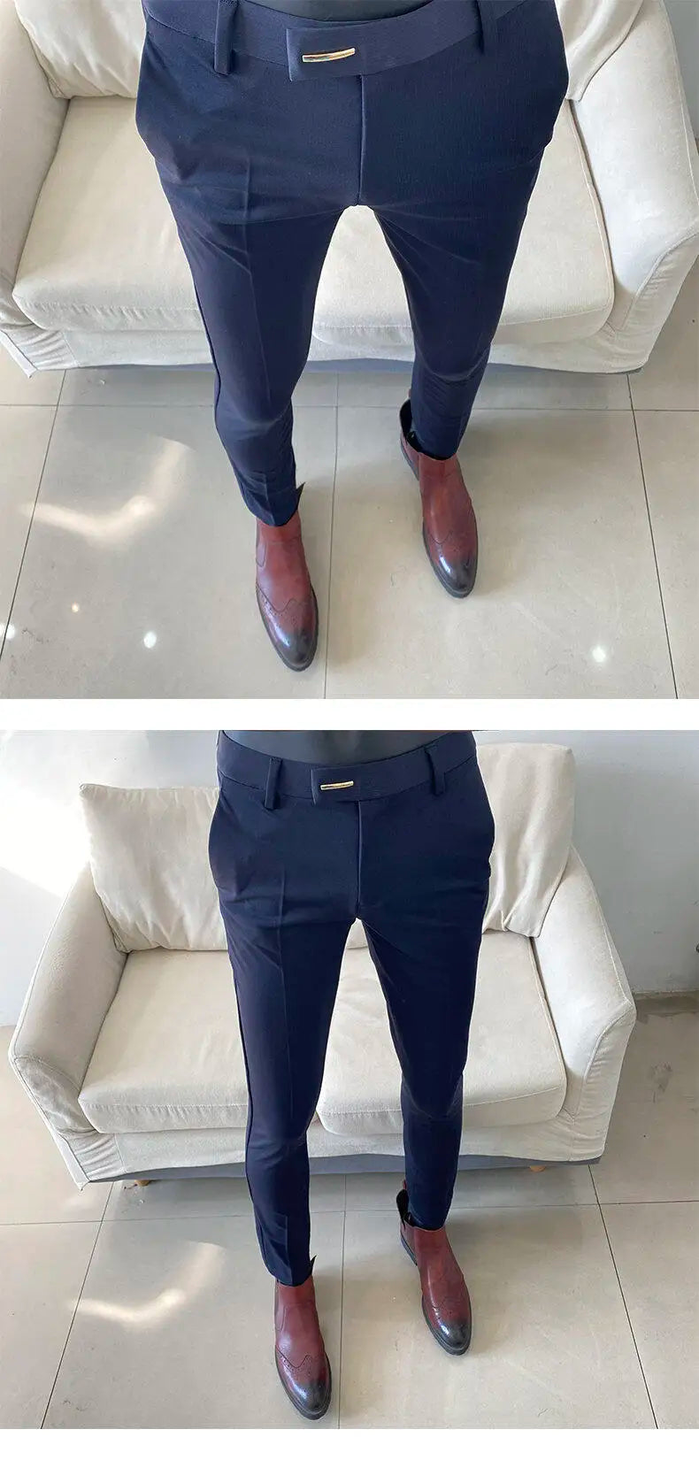 Spring Trousers for Men Slim Fit Straight Leg High-end Feel Business Casual Pants Striped Elegant Formal Dress Long Pants
