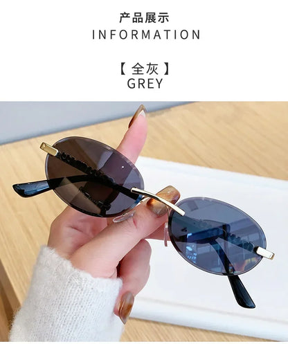 New Oval Rimless Sunglasses Women Luxury Fashion Narrow Sun Glasses Shades Trendy Elegant Diamond Eyewear Lentes De Sol Mujer