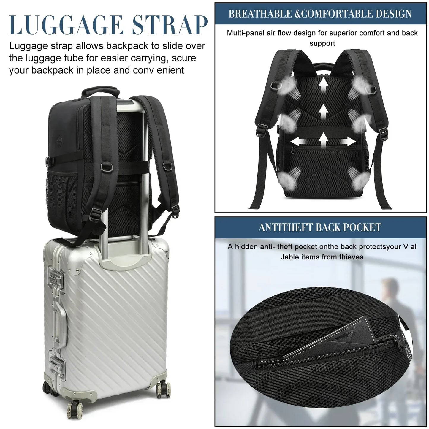 travel backpacks 40x20x25 ryanair cabin bag Unisex Carry-On Suitcase.15.6-inch Laptop Backpack For School,night reflective strip