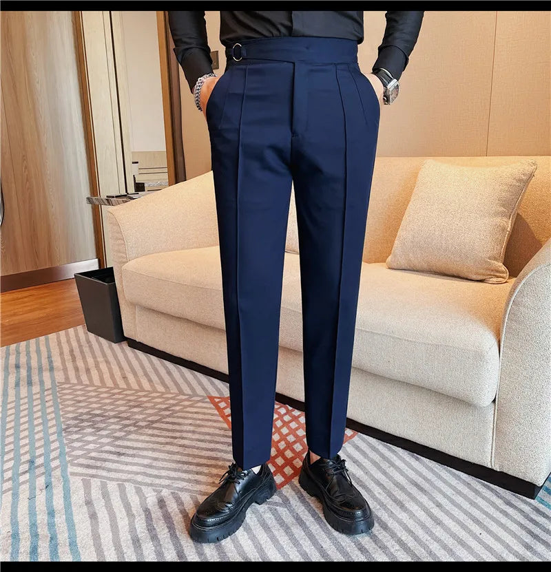 High Quality Men's Suit Pant Solid Color England Style Slim Fit Casual High Waist Trousers Men Spring Autumn Fashion Suit Pants