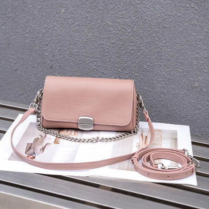Supple Genuine Leather Women's Barrel Crossbody Bag - Commuter-Friendly Small Chain Strap Shoulder Bag for Everyday Chic