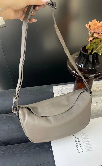 High Quality Genuine Leather Crossbody Luxury Handbag for Women, Large Capacity Shoulder Bag, Cowhide Retro Fashion Saddle Bag