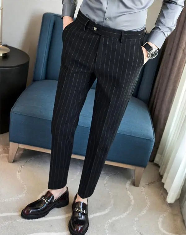 High Qualitys Wool Thickened Vertical Striped Men's Suit Pants Autumn Winter New Warm Fashion Business Casual Straight Trousers