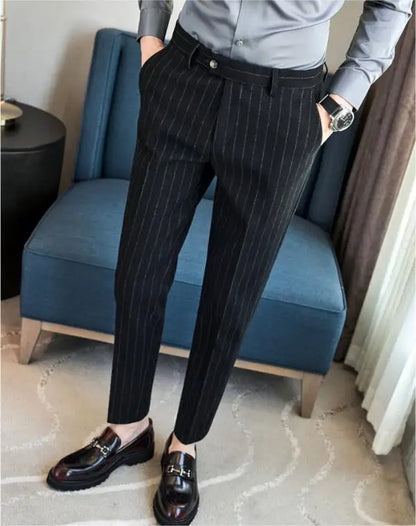 High Qualitys Wool Thickened Vertical Striped Men's Suit Pants Autumn Winter New Warm Fashion Business Casual Straight Trousers