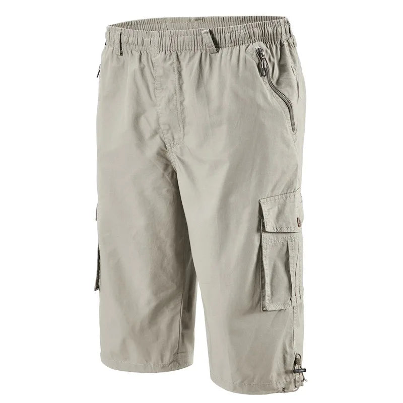 Cargo Shorts Men Zipper Pocket Many Men's Breeche Long Length 3/4 Capri Short Pant Cotton Bermuda Summer 2024 Casual Male Shorts