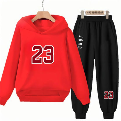 Black 3-12 Years Children's Hoodie+Pants Suit White Girl Sweatshirt Sets Boys Pants Suits Basketball Jersey Number 23 Clothing
