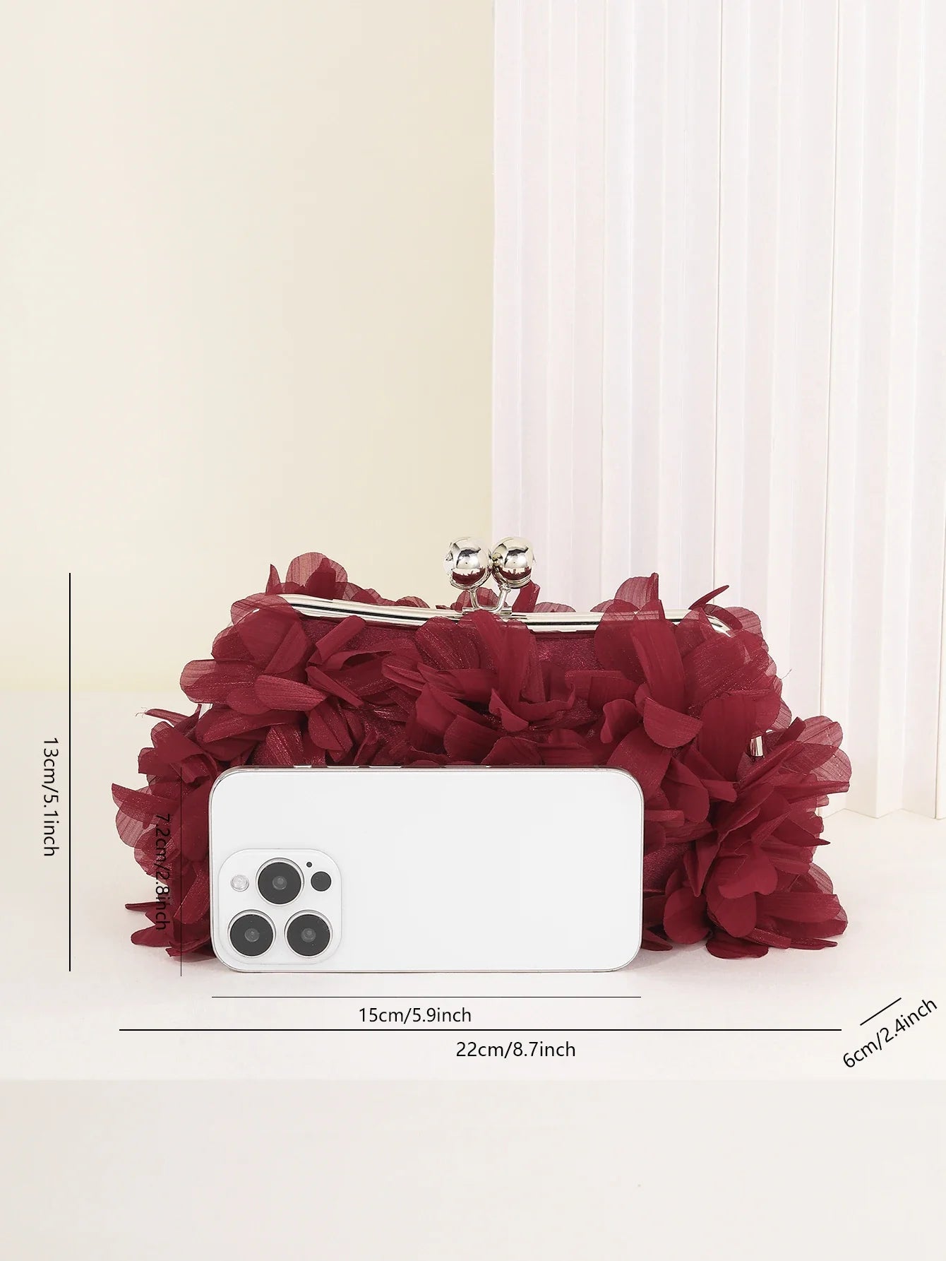 3D Floral Decor Clutch Bag, Elegant Silk Appliques Dinner Purse For Wedding Party Prom Banquet - Perfect for Wedding， Party