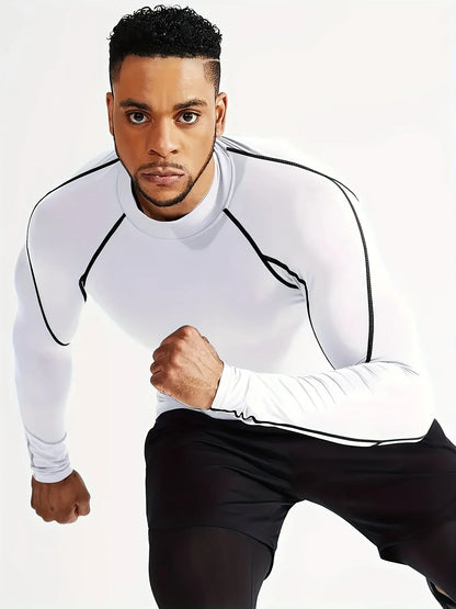 Fitness tight fitting men's long sleeved sports running basketball elastic base shirt with quick absorption and sweat wicking pr