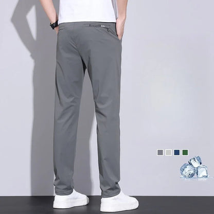 Korean Street Summer Y2K Men's Ice Silk Casual Pants All Match Elastic Sweatpants Office Business Fashion Straight Suit Trousers