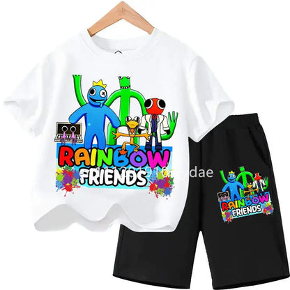 Kids Rainbow T-shirt Friends Girls Boys Clothes Summer Short Sleeve Tshirt Set Cartoon Tee Tops Game Anime Shirts Camiseta