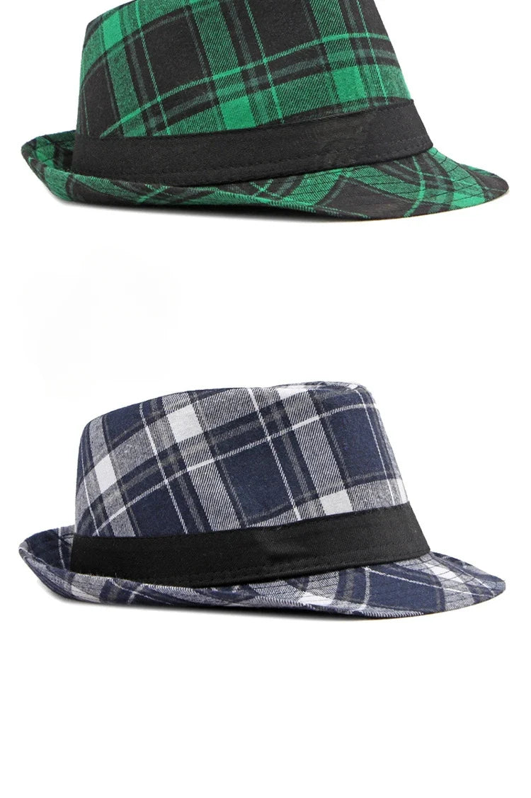 Spring/Summer Classic Versatile Checkered Top Hat Women's British Retro Jazz Fedoras for Men
