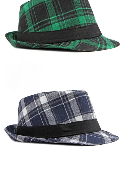 Spring/Summer Classic Versatile Checkered Top Hat Women's British Retro Jazz Fedoras for Men