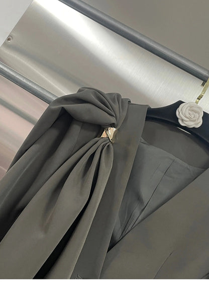 Elegant Waist-Tie Blazer Jacket Women Bowknot Office Suit Top Chic Designer Small Brand Fashion Outerwear