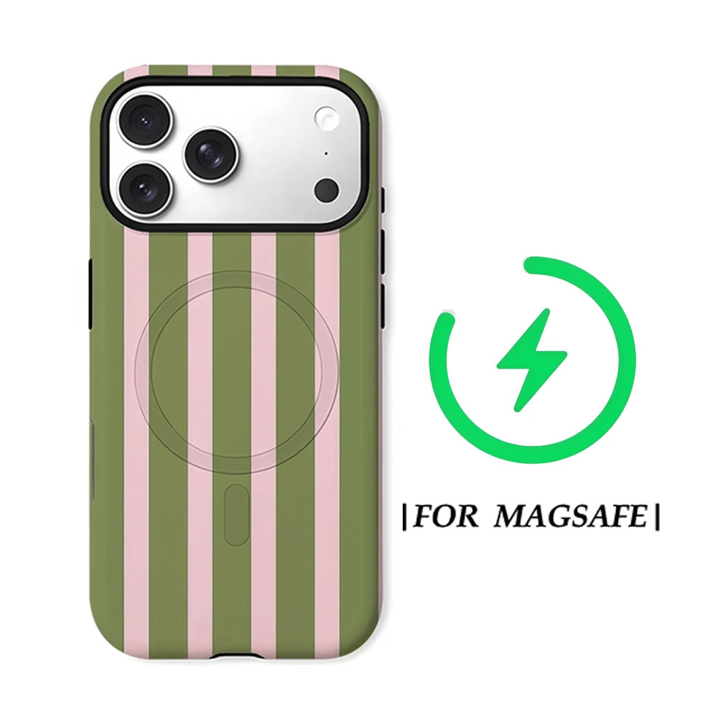 CaseLumi Matte Bumper for Magsafe Case for IPhone 17 16 15 Plus Pro Max Shockproof Hard PC Pink Burgundy Vertical Stripes Cover