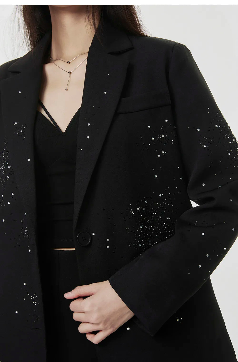 Women's Rhinestone Blazer Long Sleeve Suit Jacket Designer Loose Fit Office Casual Sparkly Blazer Fashion Outerwear Coat