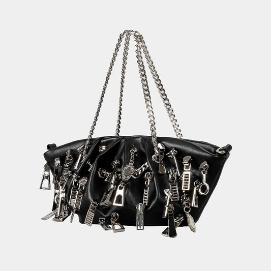 Punk Style Ruched Dumpling Armpit Bag 2025 Multi Zipper Head Decoration Women's Shoulder Bags Spicy Girl Y2K Handbags