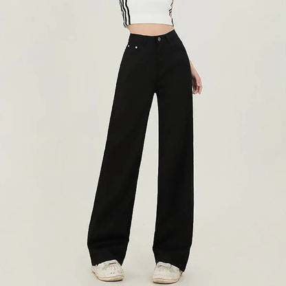 Lady Korean Fashion High Waist Jeans Pants Women Loose Fit Denim Trousers Girls White Casual Straight Leg Pants