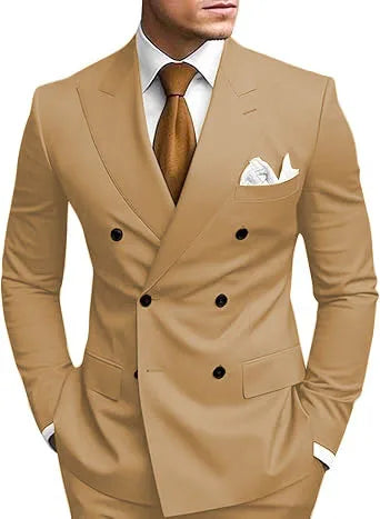 Man 2 Piece Outfit Set Double-breasted, Double-slit Suit for  Wedding Dresses Stage Costume Graduation Casual Suit