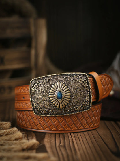 A Men's and Women's Casual Retro Belt Western Style! PU Leather Belt with Metal Buckle, Suitable for Daily Work Wear