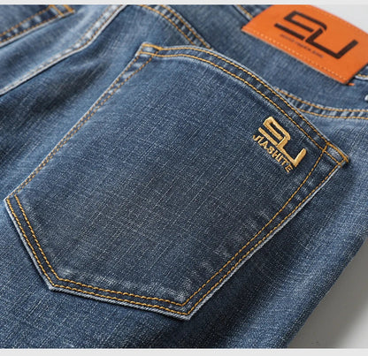 2025 Fall New Men's Cotton Stretch Slim Jeans Straight Version Business Fashion Denim Pants Vintage Blue Brand Trousers Black