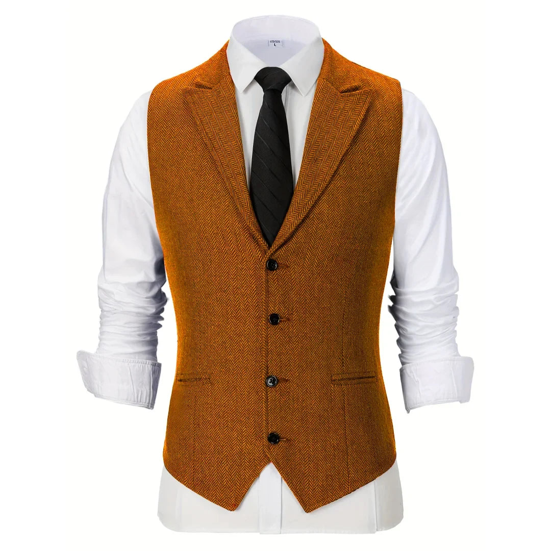 Men Vest Brown Herringbone Single Button With Lapel Waistcoat For Wedding Party Business Work Office Daily Casual Men Suit Vest