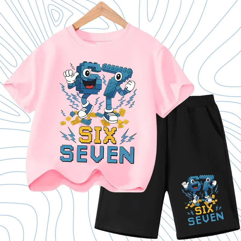 New 67 Number Six Seven Print Kids Cool Summer T-shirt 3-12Yrs Clothes Cartoon Short-sleeved+Shorts Boys Girls Sports Casual Set