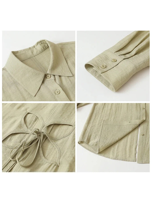 Women Long Sleeve Shirts Solid Loose Casual New Style Design Back Hollow Out Shirt Female Blouse Spring Summer 2026