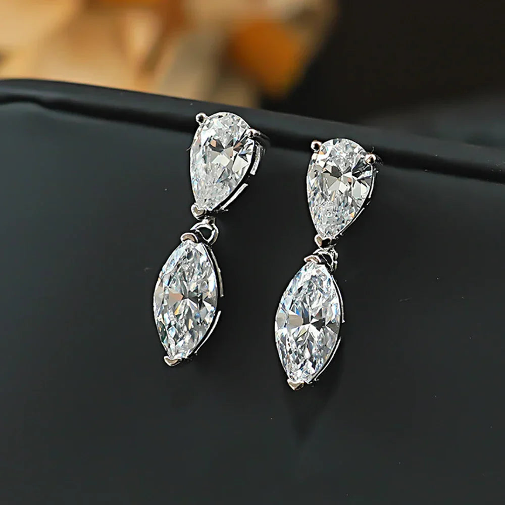 4cttw Double-stone Moissanite Drop Earrings For Women Pear-Marquise Cut Diamond Stud Earring Certified S925 Silver Fine Jewelry